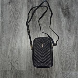 Inspired Black Quilted Crossbody Bag with Gold, One Outside & 2 Int Pockets